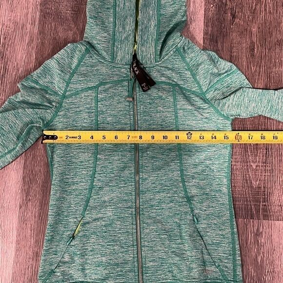 Dick’s LJ Black - low waist zip up workout jacket with hood teal and lime - S - Picture 11 of 12